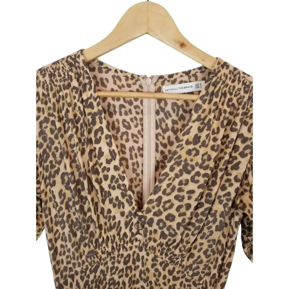 Faithfull The Brand Women's Marie Louise Leopard Print Midi Dress Size 4 - Picture 7 of 11